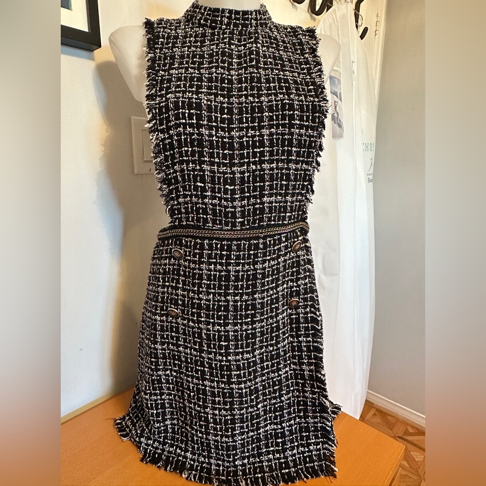 Zara Black and White Tweed Mini Dress